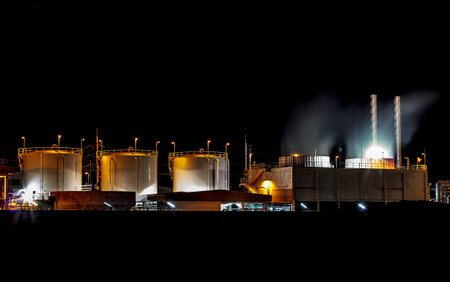 Big Industrial oil tanks in a refineryの写真素材