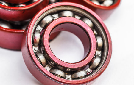 Group of bearings red isolated on white backgroundの写真素材