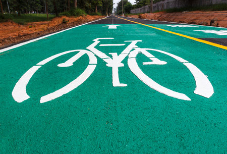 Dedicated bicycle lanes, designed to make cycling safer.の写真素材