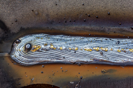 welding seam onto steel sheet metal Industrial steel welder in factoryの写真素材