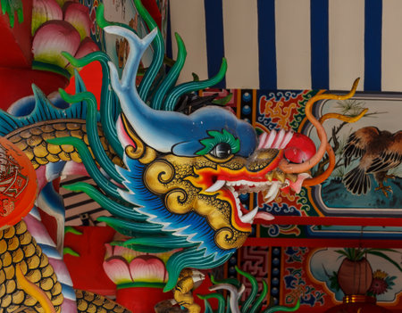 dragon architecture and sky in thailand temple. In Thailand public domain or treasure of Buddhism. no copyright and no name of artist appear.の写真素材