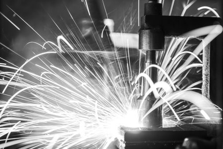 The welding robots represent the movement in the automotive parts industry