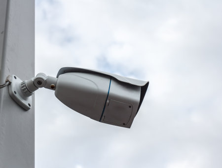 CCTV camera two or surveillance installed on pillarの写真素材