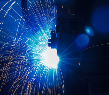 The welding robots represent the movement in the automotive parts industryの写真素材