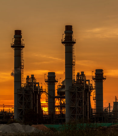 Twilight image of a power plant in a beautiful evening.の写真素材