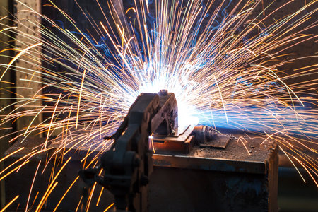 Welding robots movement in a car factory