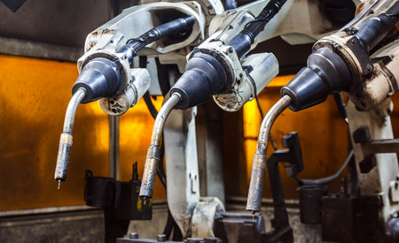 Robots welding team in the automotive parts industryの写真素材