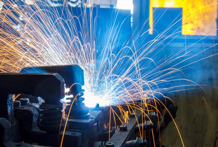 Welding robots movement in a car factory