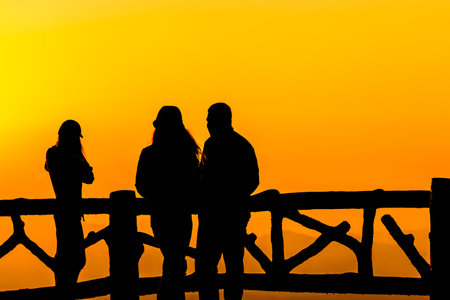 Shadow people of a happy in new morning day.の写真素材