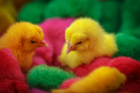 Easter chicks of four colours beautifulの写真素材