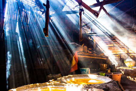 Boil salt, Lapping crystallized salt from boiled saltwater folk profession Old fashioned.の写真素材