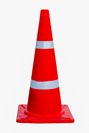 orange cones set up to direct traffic in a white background.