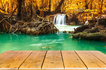 Fresh water waterfall in nature forestの写真素材