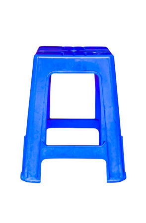 Plastic chair with blue square shape on white background.の写真素材