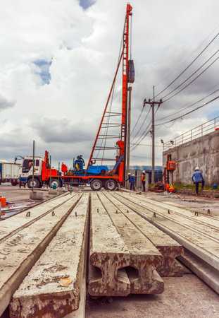 Concrete stake in the hole of construction.の写真素材