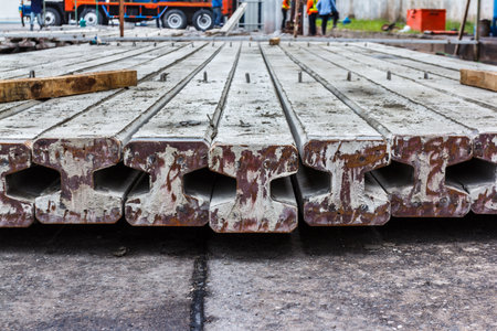 Construction site with pile-driver working.の写真素材