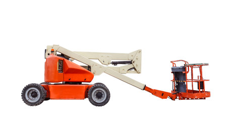 boom lift with a telescopic arm on a construction site.