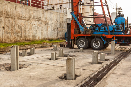 Concrete stake in the hole of construction.の写真素材