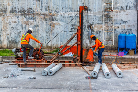 Concrete stake in the hole of construction.