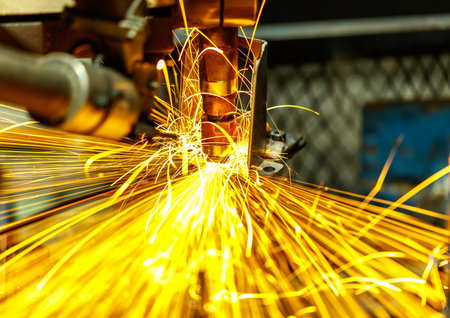 Spot machine is welding nut to automotive partの写真素材