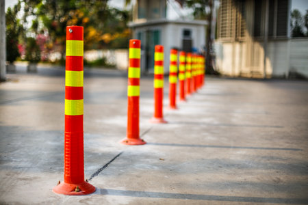 Row of Traffic cone in the roadの写真素材