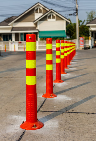 Row of Traffic cone in the roadの写真素材