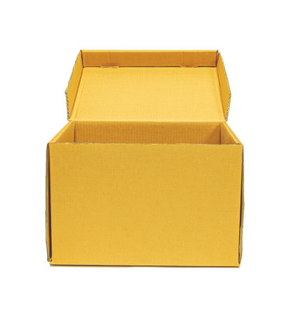 This is a cardboard box on a white backgroundの写真素材