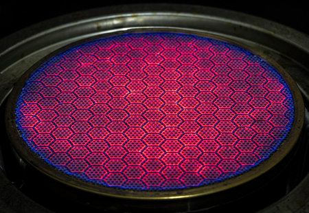 A modern head gas burner stove image was taken at the kitchenware show room.の写真素材