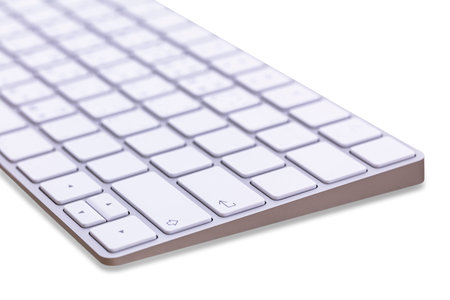 Aluminum computer keyboard Beautiful modern design, isolated on a white background.の写真素材