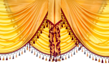 Elegant light-colored curtains, isolated on a beautiful white backgroundの写真素材