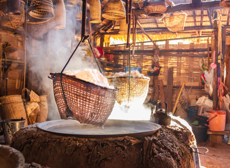 Rock salt production process, Nan province, Northern of Thailandの写真素材