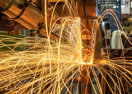 Spot nut welding Industrial automotive part in car factory in thailandの写真素材