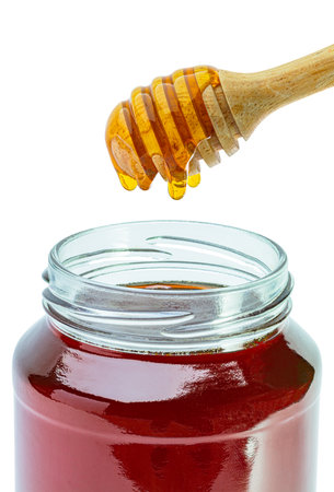 Natural fresh honey and dipper, no additives, ready to eatの写真素材