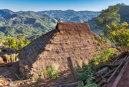 Hill tribe village thatched with roof grass In Thailandのeditorial素材