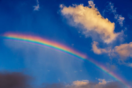 Cloud look like dog walk on the rainbow with bright blue sky, sun shine dayの写真素材