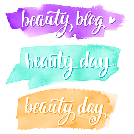 Vector lettering and hand painted watercolor spot background for your blog design on white background.のイラスト素材