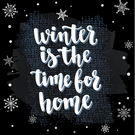 Handwritten lettering winter seasons phrase. Vector illustration for your design on chalkboard background.のイラスト素材