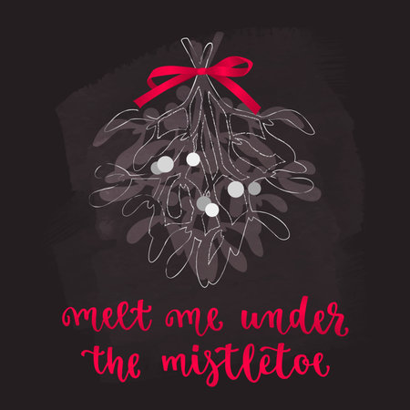 Holidays hand calligraphy quote with twigs bunch. Vector illustration on chalkboard dark background.のイラスト素材