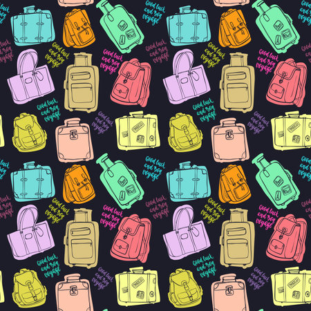 Seamless pattern with hand drawing luggage.のイラスト素材