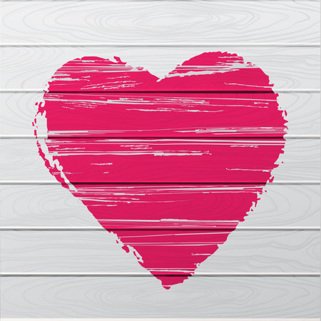 Textured red heart on wooden background.のイラスト素材