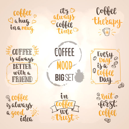 Modern calligraphy style coffee phrase big set.のイラスト素材