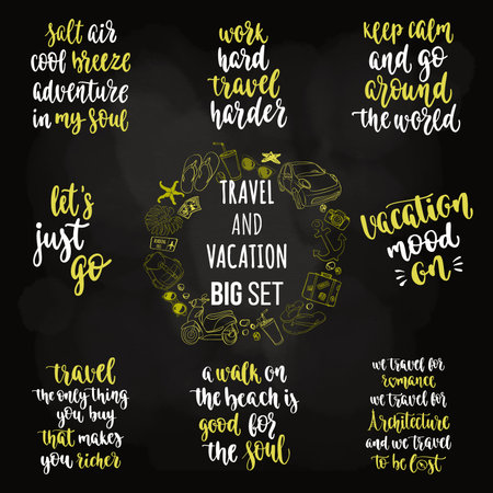 Travel and vacation phrase big setのイラスト素材