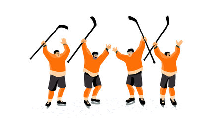 Cartoon characters with a cup. Winter game sport vector flat isolated illustration.のイラスト素材