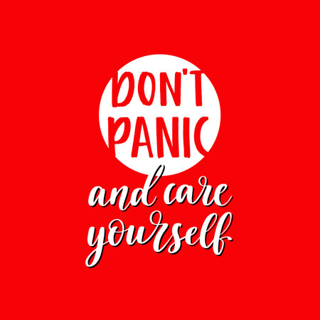 Dont panic and keep calm. Uplifting coronavirus lettering protection banner.のイラスト素材