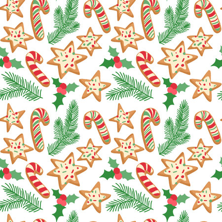 Decorative vector seamless pattern with Christmas and New Year decoration.のイラスト素材