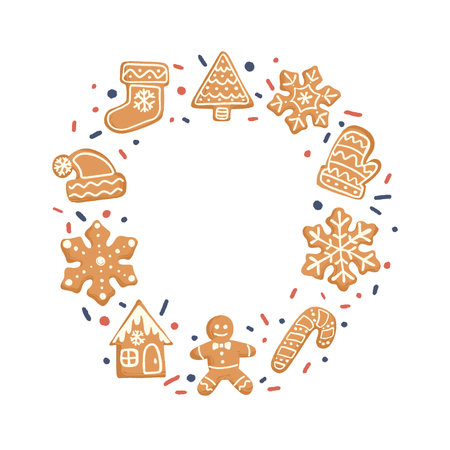 Christmas Gingerbread Cookies Set. Vector illustrations with traditional holiday pastry.のイラスト素材