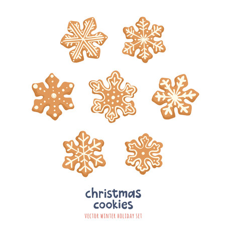 Christmas Gingerbread Cookies Set. Vector illustrations with traditional holiday pastry.のイラスト素材
