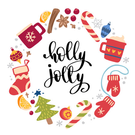 Winter Christmas quote. Modern style lettering. Hand drawn colorful holiday New Year decoration.のイラスト素材