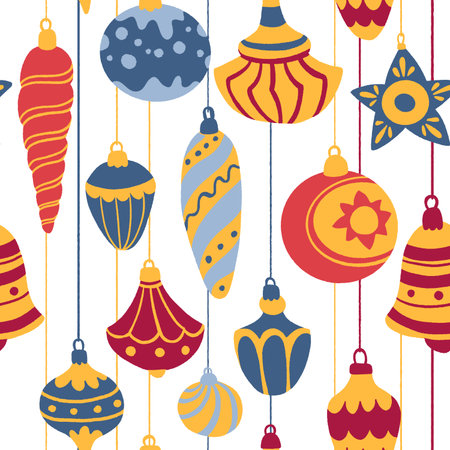 Decorative vector seamless pattern with Christmas and New Year decoration.のイラスト素材