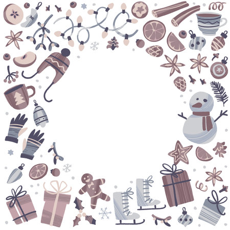 Merry Christmas and Happy New Year decorative frame.のイラスト素材